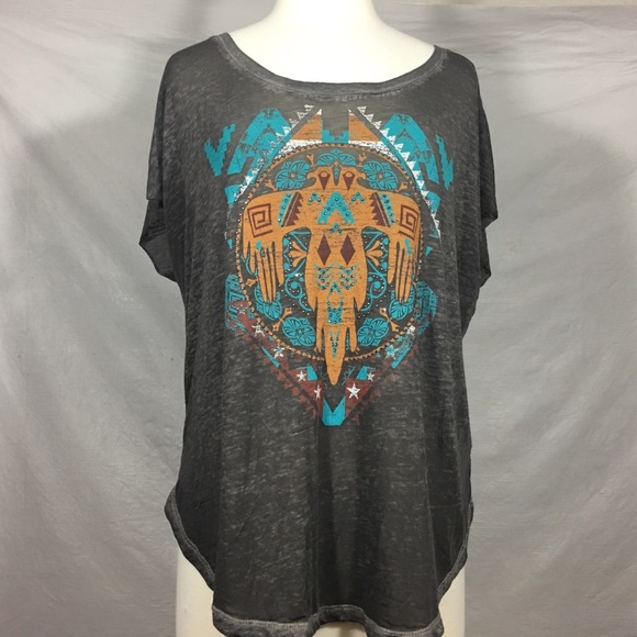 3/$15 Sante Fe Navajo Print Burnout Tee Long Back - Picture 1 of 6